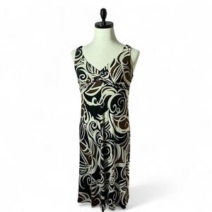 Madison Leigh Babydoll Cream Swirl Sleeveless Dress V Neck Casual Summer Midi